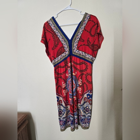 Style & Co Red and Blue V-Neck Sheath Dress - Picture 2 of 5